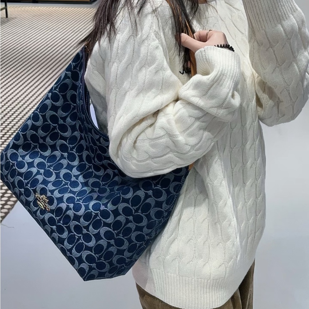 new coach denim laurel large shoulder bag with Crossbody strap - Picture 2 of 6